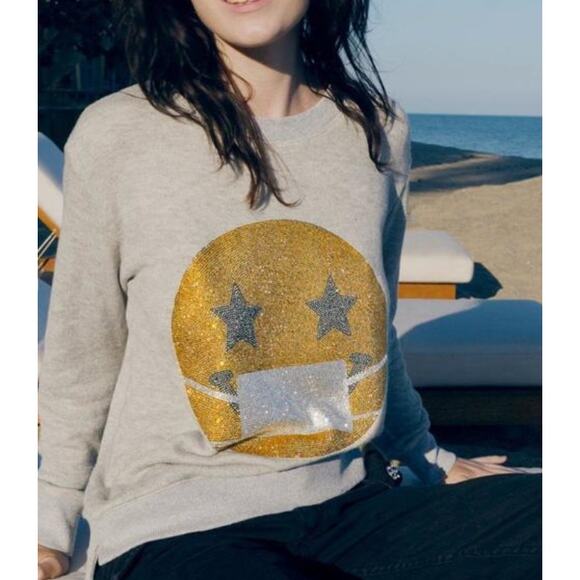 Le Superbe Keep Smiling Face Mask Sweatshirt in Gray - Picture 1 of 5